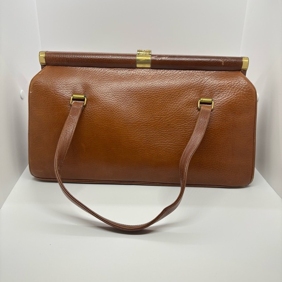 Vintage Classic Structured Top Handle Leather Handbag – Cognac Brown – OS - Picture 12 of 16